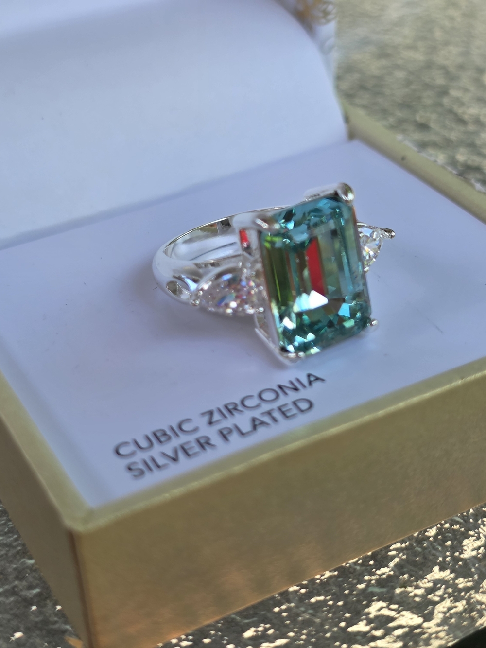 Charter Club Silver-Plated Ring with Teal Emerald-Cut Stone J1